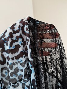 Moireta 成熟老錢風蕾絲拼接豹紋性感長款女式睡袍 - 水鴨藍 - 查看 7