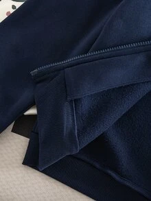 SHEIN 女童印花拉鍊連帽運動外套，休閒百搭春秋冬三季外衣 - 藍色 - 查看 6