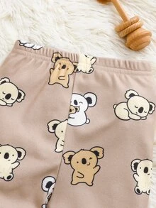 SHEIN 嬰兒男童女童貼身款秋冬可愛動物圖案羅紋圓領長袖上衣+睡褲，柔軟舒適貼身居家睡衣套裝 2 件組，聖誕節、新年、睡衣 - 棕色 - 查看 4