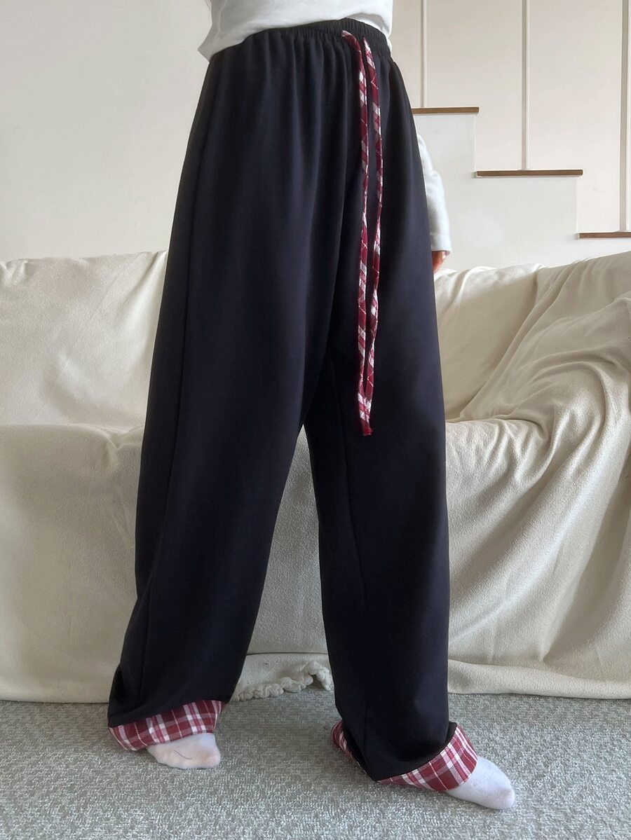DAZY Women's Drawstring Waist Casual Daily Home Pajama Bottoms - Navy Blue - View 1