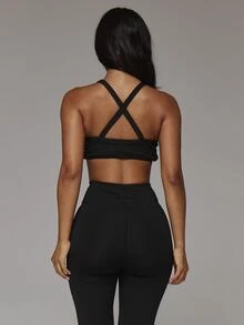 Musera Sport V Neck Strappy Back Active Sports Bra 2 Pieces Sports Bra Multipack Sport Essentials Basics Autumn Fall Winter - Black and White - View 5