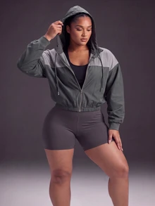 Powerista Women's Plus Size Loose Hooded Long Sleeve Sports Sweatshirt Jacket - Army Green - View 8
