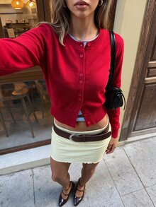MainGRL Women's Red Casual Fashionable Versatile Round Neck Sweet And Spicy Cardigan - Red - View 4