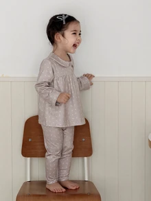 DAZY Infant (Girl) Peter Pan Collar Long Sleeve All-Over Floral Print 2 Pieces Loungewear Set - Beige - View 11