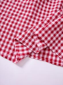 Rusticease Plus Size Korean Style Ruffle Trim Plaid Shirt - Red and White - View 7