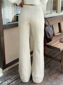 CovetEZ Women's Versatile Casual Cable Knit Pants Streetwear - Grey - View 2