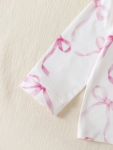 SHEIN 1 Set Baby Girl Sweet Cute Elegant Skin-Friendly Soft Comfortable Casual Daily Pink Heart Bow Rabbit Cartoon Print Open Front Knit Long Sleeve Top And Pants 2 Pieces Set Loungewear - Baby Pink - View 5