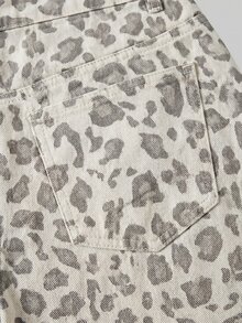 SHEIN MOD Women's Sexy Fashion Button Pocket Leopard Print Denim Jeans Women's Jeans - Multicolor - View 4