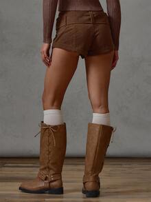 MUSERA Brown Corduroy Pleated Micro Skirt Fall Winter Everyday Causal Going Out Cool Girl Festival Forces - Brown - View 5