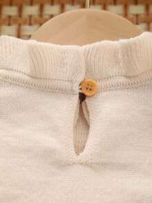 SHEIN Baby Girls Newborn Knit Romper, One-Piece Jumpsuit, Rabbit Embroidery, Ruffle Trim, Suitable For Autumn/Winter, Soft - Apricot - View 7
