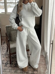 CovetEZ Women's Solid Color Fashion Minimalist Hoodie & Sweatpants Two Pieces Set - Grey - View 6