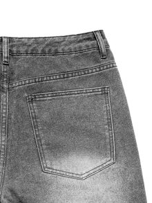 Manfinity Denimwave 男士街頭風哥德式十字印花黑白對比牛仔喇叭褲 - 淺灰色 - 查看 6