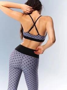 VARSIVA Bộ đồ thể thao nữ gồm áo croptop tay dài màu trơn, áo ngực in họa tiết chấm bi và quần legging - Nhiều màu - Xem 7