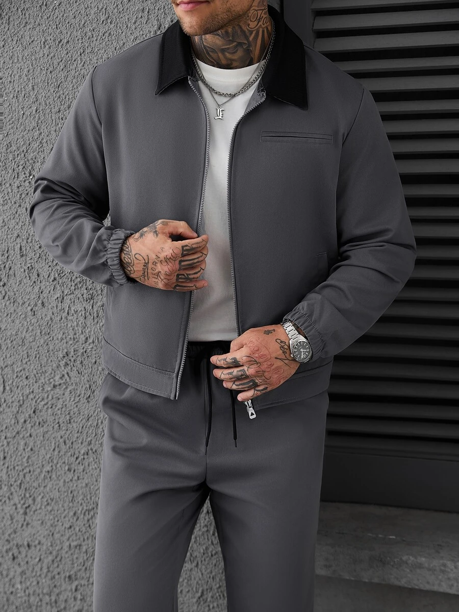 SLATEMANN Men's Casual Jacket Set Outerwear - Grey - View 1