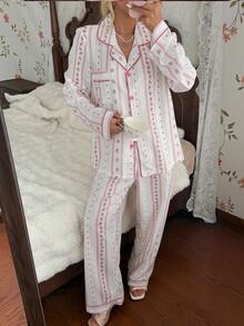 CottageSlumber Women's Bubble Crinkle Ditsy Floral Cardigan Collar Long Sleeve Pajama Set - Pink - View 8
