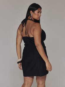 MUSERA Gaun Mini Bodycon Halterneck Hitam Kasual Keren Dasar Musim Gugur Musim Dingin - Hitam - View 5