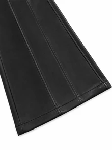 PAVTROS Men's Solid Color Pocket Flared Leather Pants, Casual Style - Black - View 5