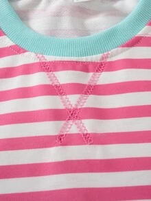 Girls' Casual Colorblock Ribbed Striped Drop Shoulder Crew Neck X Stitch Decor Pullover Sweatshirt 3 Pieces Set - Multicolor - View 8