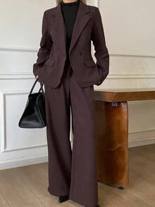 DAZY Women's Solid Color Long Sleeve Jacket And Pants Casual Commute Suit Set - Purple - View 4