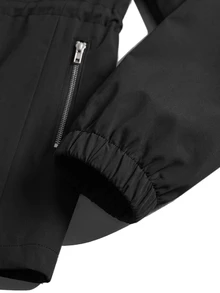 SHEIN LUNE Plus Size Casual Autumn/Winter Long Sleeve Lapel Metal Zipper Pocket Jacket - Black - View 5
