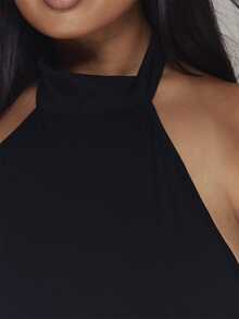 MUSERA Black Halterneck Fitted Sleeveless Top Casual Cool Basic Fall Winter Autumn - Black - View 6