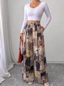 SHEIN Elenzya 秋季老錢風高腰米色長褲，復古腰帶款式，適合約會日常、畢業季、音樂節、德比賽馬、日 - 彩色 - 查看 6