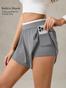 OutZeal Celana Pendek Olahraga Wanita, Celana Pendek Tenis, Lari, Celana Pendek dengan Bagian Bawah yang Longgar, Bawahan Aktif - Grey - View 2