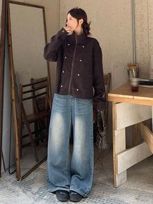 DAZY Women's Vintage Stand Collar Utility Jacket Short Star Decor - Brown - View 6