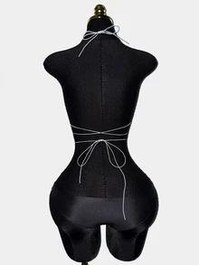 EgrlEra Petite Women's Fishnet Rhinestone Spaghetti Strap Strap Top, Rhinestone Embellished Sparkling Design Perfect For Bar, Party, Club Outfits - Dark Grey - View 2