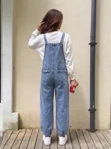 SHEIN Celana Panjang Overall Denim Kasual untuk Remaja Perempuan - Biru - View 4