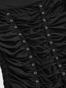 ROMWE Grunge Punk Sexy Hot Girl Mesh Sheer Eyelet Lace-Up Punk Women's Top - Black - View 3