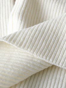 GlowEve CURVE Plus Size Women's Solid Color Elegant High Neck Long Sleeve Double Row Decorative Button Knit Sweater Pullover - Beige - View 7