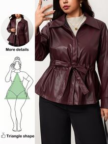 Truni Plus-Size Women's Autumn And Winter Casual Fitted Leather Jacket Pear Body,Triangle Body - Rust Brown - View 1