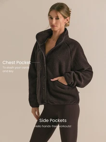 GLOWMODE Cozy Thick Polar Fleece Soft Warm Relaxed Fit Elastic Hem Long Sleeve Jacket With Multi Pockets Daily Casual Winter - Chocolate Brown - View 3