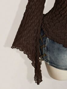 SHEIN ICON Women Plus Size V-Neck Lace Trim Casual Daily Wear Blouse - Brown - View 6