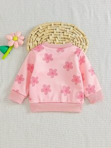 SHEIN 1件嬰兒幼兒女童套頭運動衫 可愛甜美粉藍鴨子花卉蝴蝶結 長袖圓領 常規款 生日派對 秋冬節日上衣 - 彩色 - 查看 2
