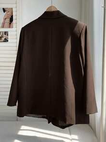 Comfortcana Plus Size Women Solid Color Casual Versatile Commute Travel Blazer Jacket - Chocolate Brown - View 2