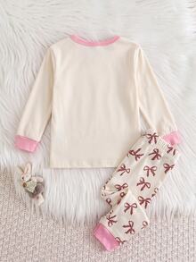 SHEIN Baby Girl Cartoon Print Long Sleeve Top And Pants Loungewear Set - Pink - View 2