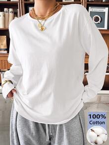 Muchica Women Plus Size Solid Color Fashion Casual Crew Neck T-Shirt - White - View 3