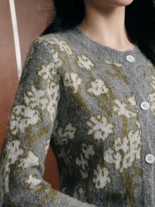 Anewsta Women's Autumn Knit Jacquard Cardigan, Comfortable Knit Outerwear - Grey - View 2