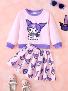 HELLO KITTY AND FRIENDS | SHEIN Baby Girl | Crew Neck Cartoon Graphic Cute Sweatshirt And Skirt Set - Multicolor - View 1