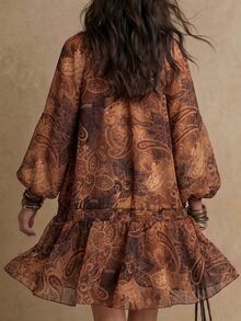 Solivie Women's Autumn Printed Loose Dress, Coffee Color Dress - Coffee - View 2