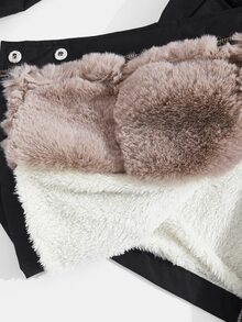SHEIN CURVE+ معطف باركا شتوي مبطن بفرو تيدي مع خصر مشدود وغطاء رأس - الأسود - مشاهدة 17