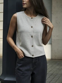 SHEIN Orluneo ملابس علوية نسائية بلون موحد كاجوال متعددة الاستخدامات للاستخدام اليومي من الصوف المحبوك - لون مشمشي - مشاهدة 5