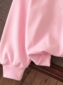 SHEIN 女童休閒小狗印花連帽拉鍊運動外套，條紋印花帽內裡，甜美休閒上衣 - 粉色 - 查看 6