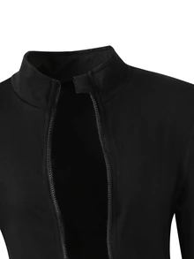 SHEIN Sparklyn 女童黑白豹紋拼接三件套，立領夾克 + 吊帶背心 + 喇叭褲，修身運動校園風，適合秋季 - 黑色 - 查看 5