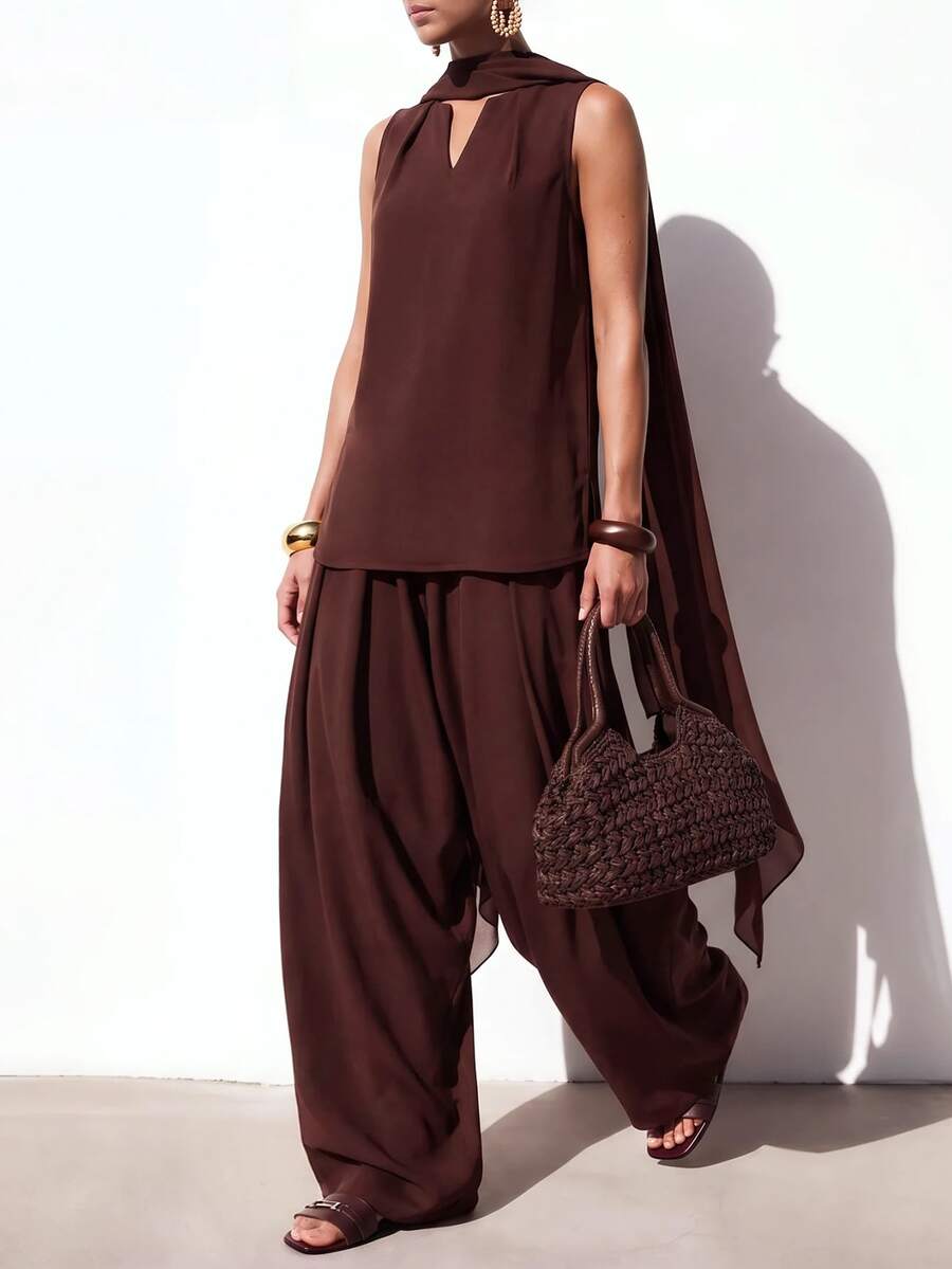 Zivah Women's Solid Color Top And Long Pants Casual Daily Set