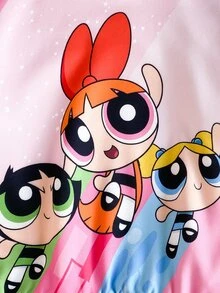 THE POWERPUFF GIRLS X SHEIN 1件少女休閒百搭粉色卡通圖案連帽寬鬆長袖衛衣，適合秋冬日常穿著、室內、運動、拍照、假期與生日 - 粉色 - 查看 3