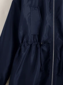 SHEIN 青少年女孩寬鬆休閒連帽極簡純色收腰長袖百搭風衣 - 藍色 - 查看 9