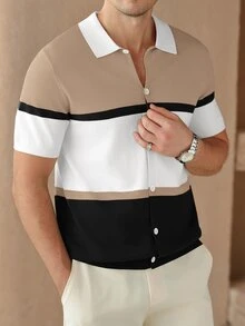 Core Aspect Men's Striped Contrast Color Button Casual Comfortable Knit Sweater - Multicolor - View 1